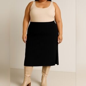 Plus Size 2X Black Knit Midi Skirt for Women – Elastic Waist, AVA & VIV Stretch